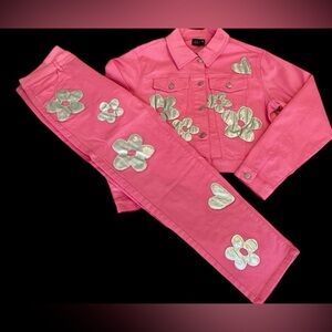 Doll’s Kill Delia’s Pink Holographic Flowers Jacket & Pants NEW! Great Gift!